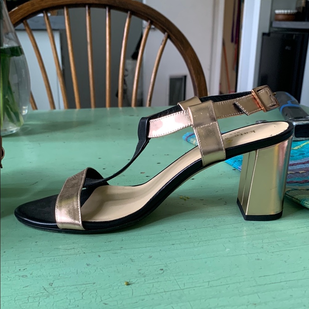 Kate Spade Rose Gold and Black Block Heel Slingbacks
